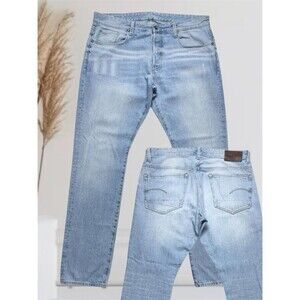 G-Star Raw 3301 Tapered Buttonfly Men's W38 L34 Light Distressing Whiskers Jeans